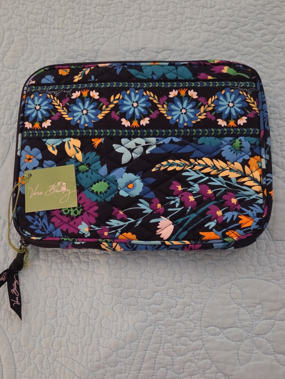Vera Bradley Navy Quilted Floral Tablet Sleeve With Blue,Purple & Orange Accents